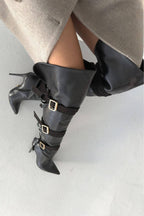 Ravelle Buckle Over-the-Knee Stiletto Boots – Tan Suede