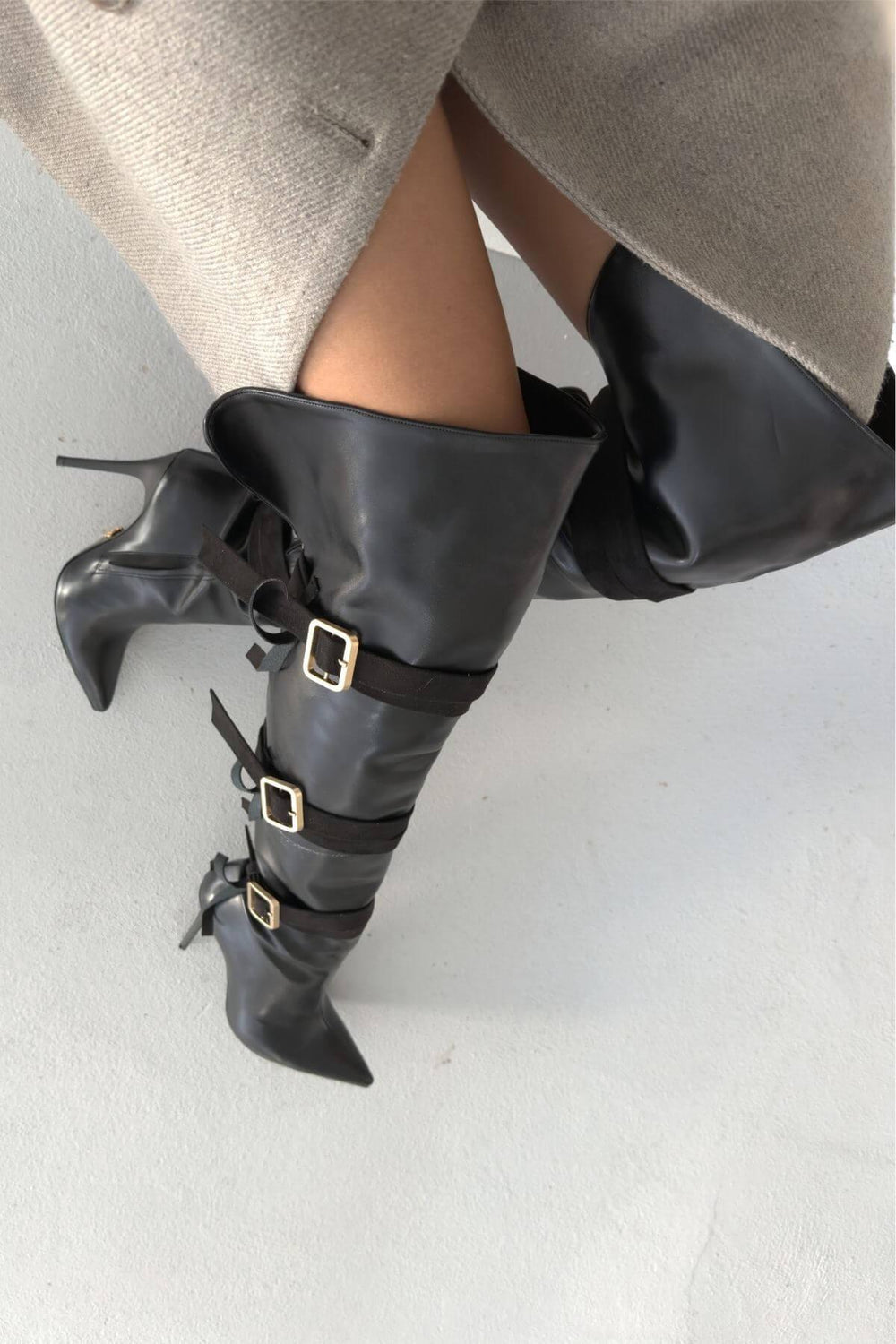 Ravelle Buckle Over-the-Knee Stiletto Boots – Tan Suede