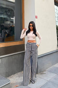 Daven Striped Wide-Leg Trousers – Navy