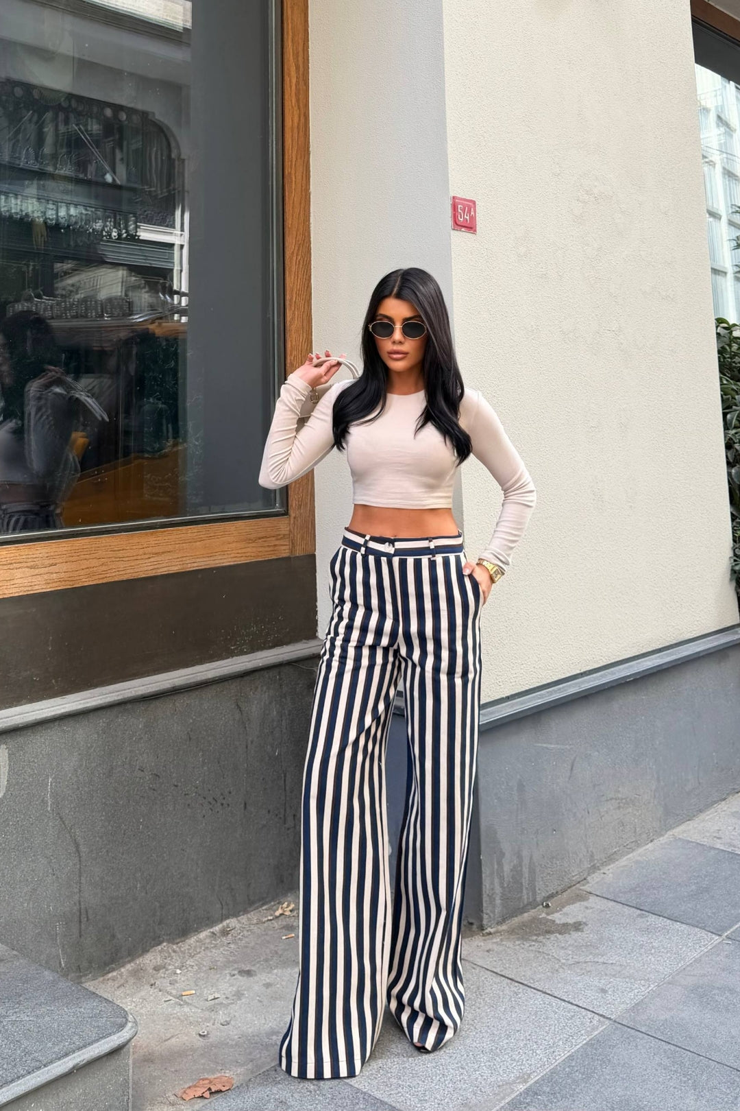 Daven Striped Wide-Leg Trousers – Brown