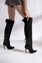 Léane Studded Lace-Up Stiletto Boots – Black