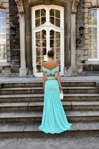Aveline Azure Draped Tulle Maxi Dress – Aqua Blue