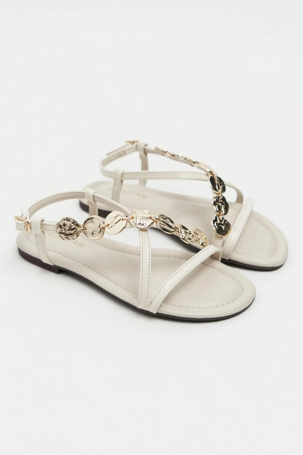 Amalfi Gold Medallion Flat Sandals – Beige