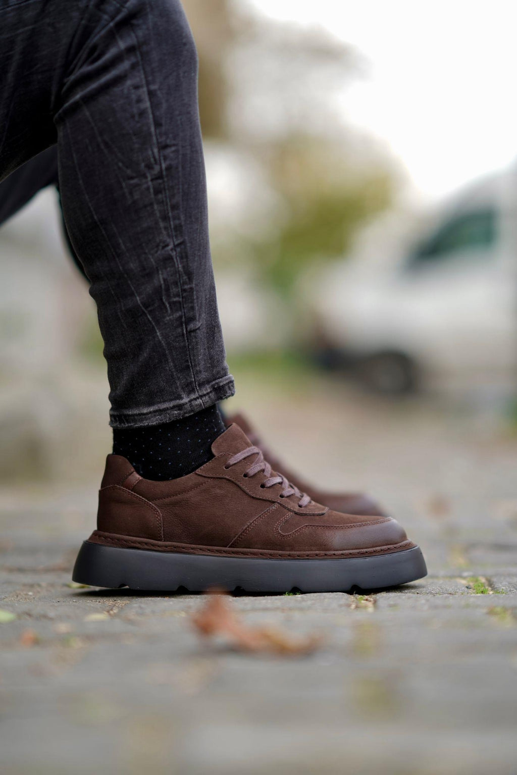 Moreno Kahverengi %100 Hakiki Nubuk Deri 4 CM Eva Taban Sneaker