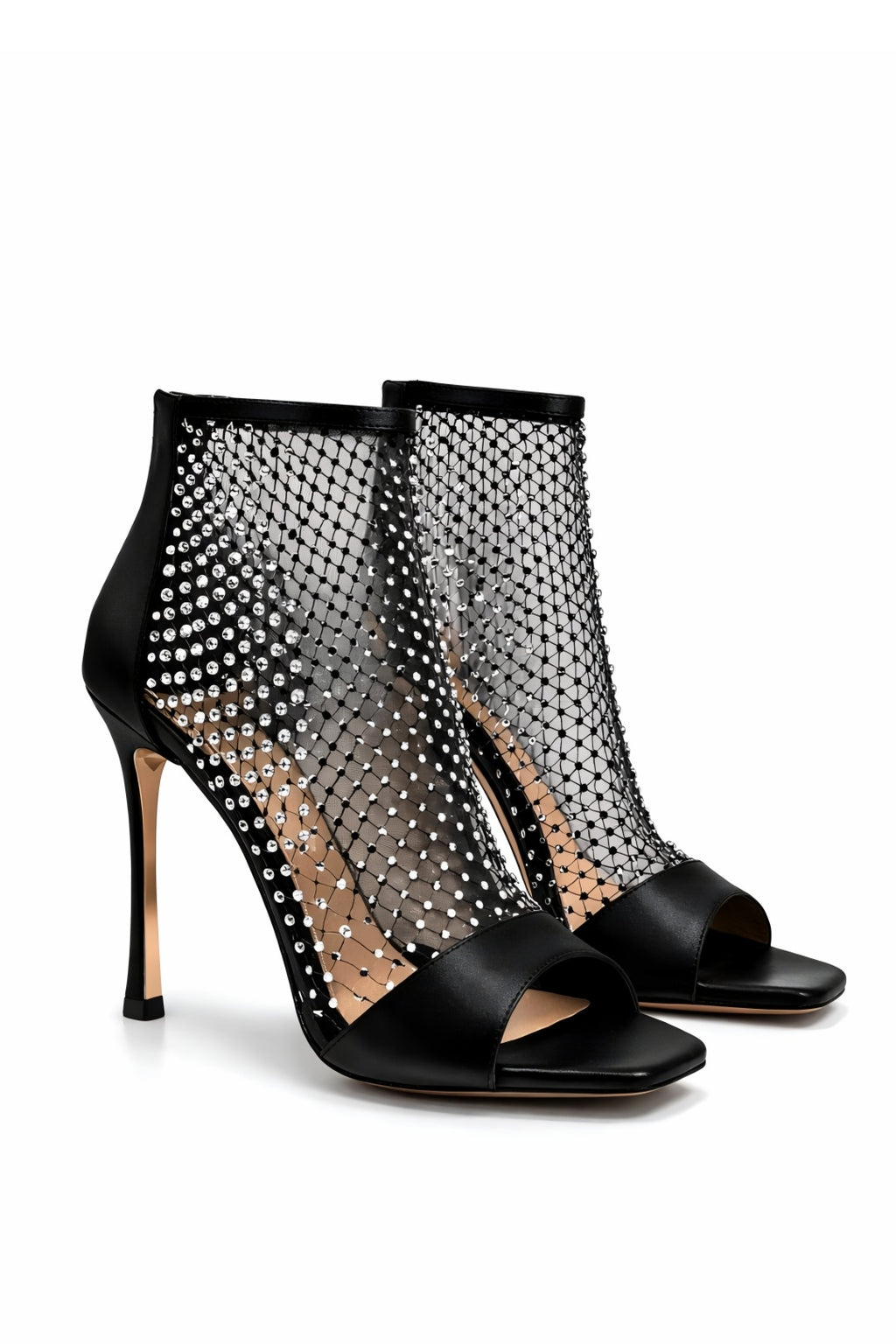 Kristal Taşlı Siyah Stiletto Topuklu Ayakkabı – Lüks Gece Sandaleti