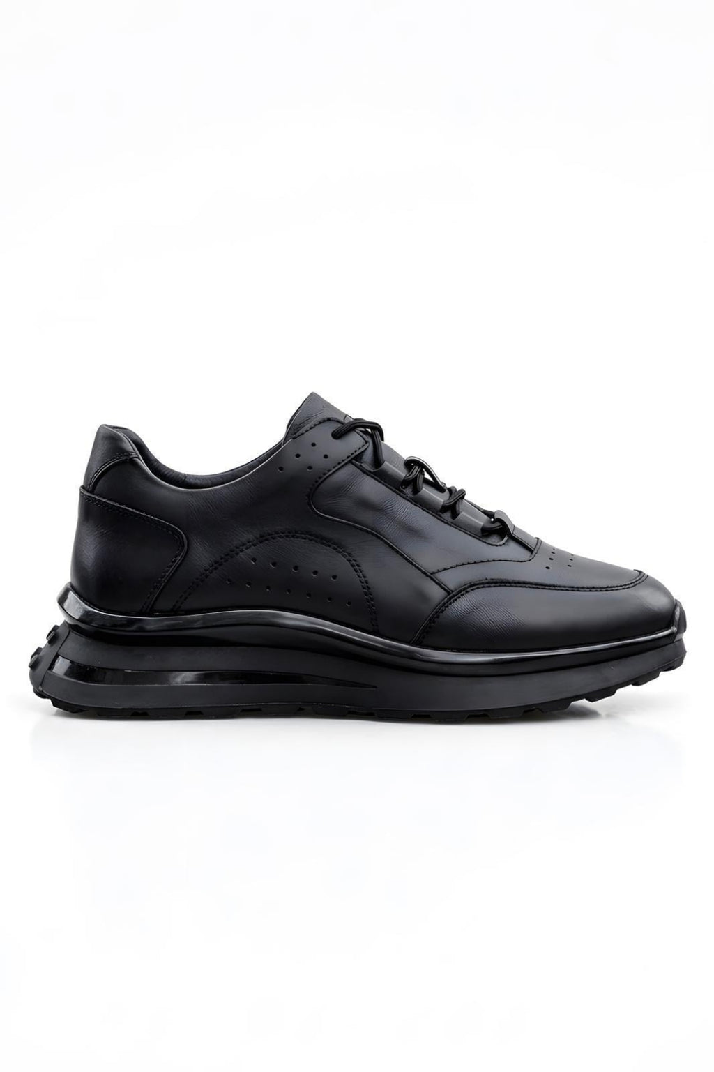 Siyah %100 Hakiki Deri 4 CM İthal Eva Taban Sneaker