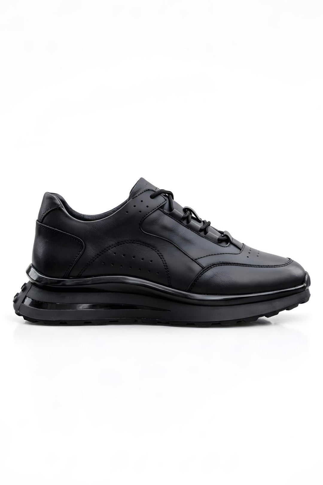 Siyah %100 Hakiki Deri 4 CM İthal Eva Taban Sneaker