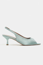 Aurelia Satin Peep-Toe Slingback Kitten Heels – Salmon Satin