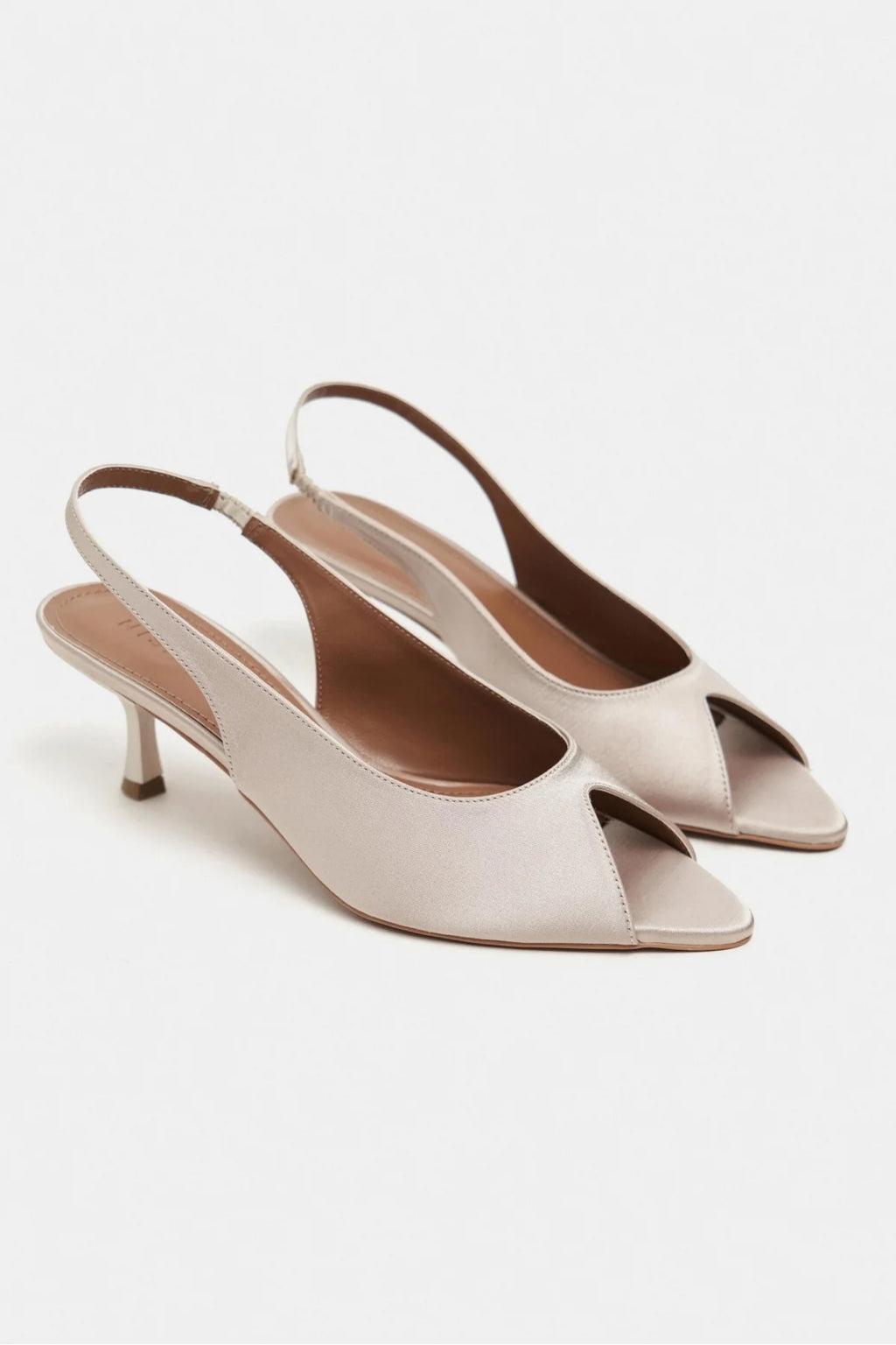 Aurelia Satin Peep-Toe Slingback Kitten Heels – Pearl Satin