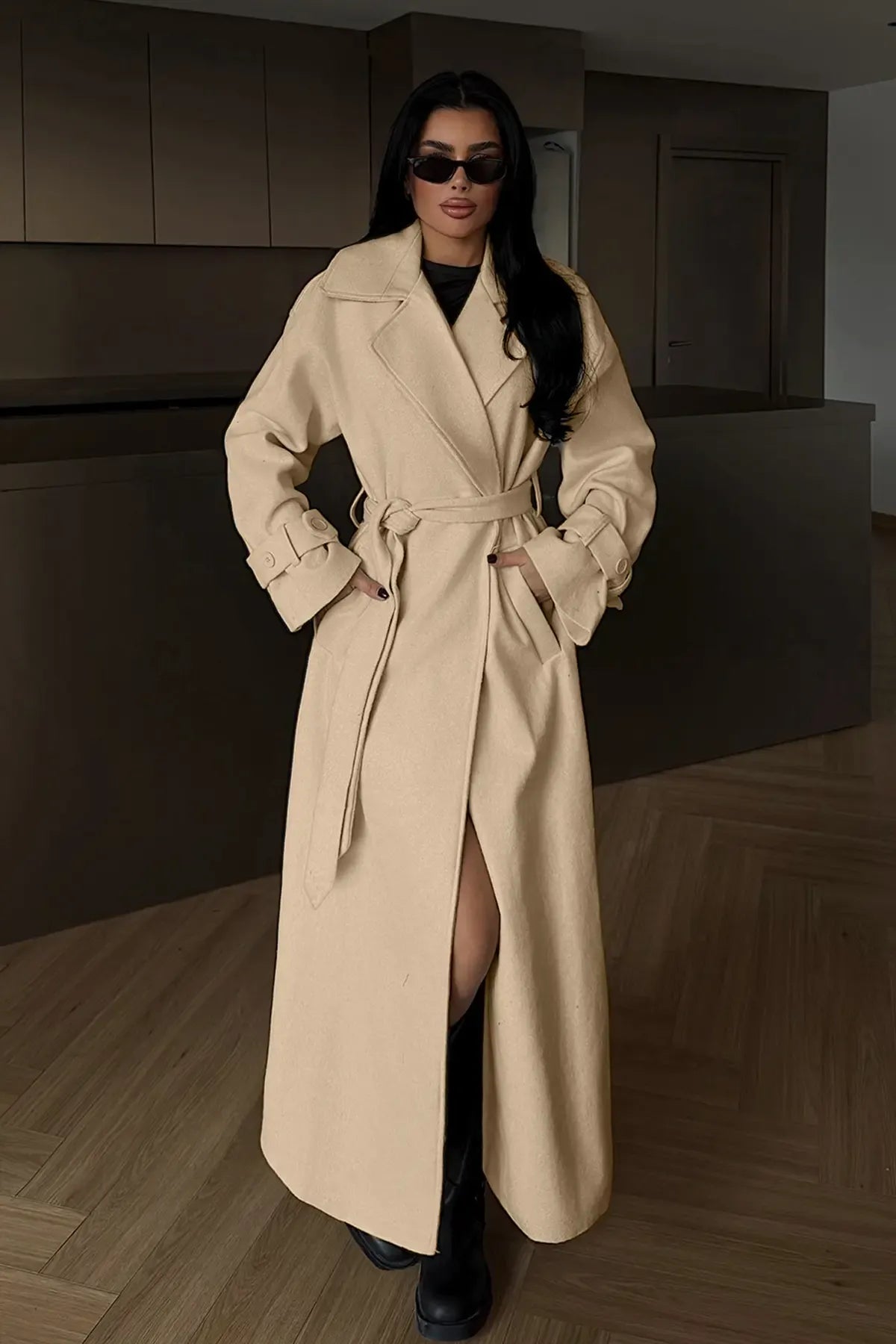 Verya Longline Belted Coat – Cream