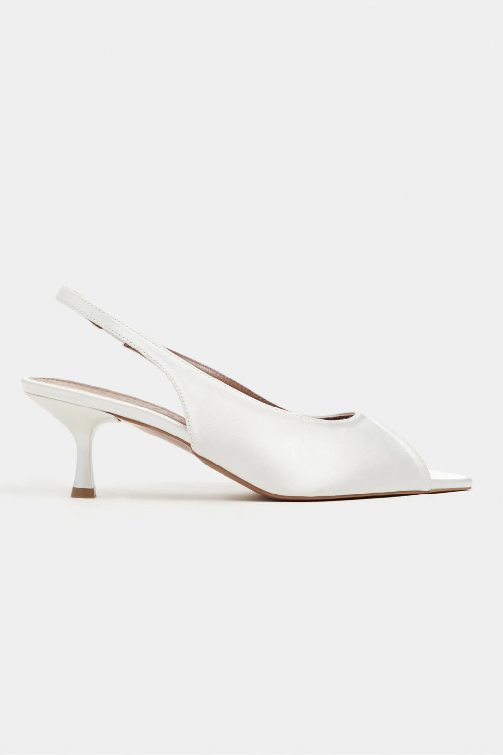 Aurelia Satin Peep-Toe Slingback Kitten Heels – Pearl Satin