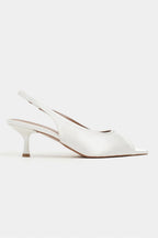 Aurelia Satin Peep-Toe Slingback Kitten Heels – Pearl Satin