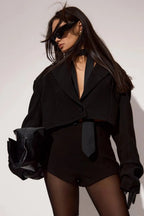 Elara Tailored Scuba Blazer & Shorts Set – Black