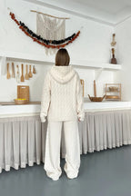 Briar Cable Knit Hooded Two-Piece Set – Light Brown