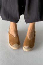 Heidi – Genuine Suede Leather Espadrille Slingback Flats – Sand