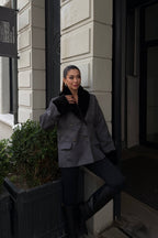 Brumal Faux Suede Fur-Trim Jacket – Smoke Grey