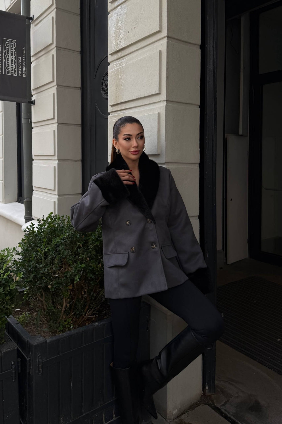 Brumal Faux Suede Fur-Trim Jacket – Smoke Grey