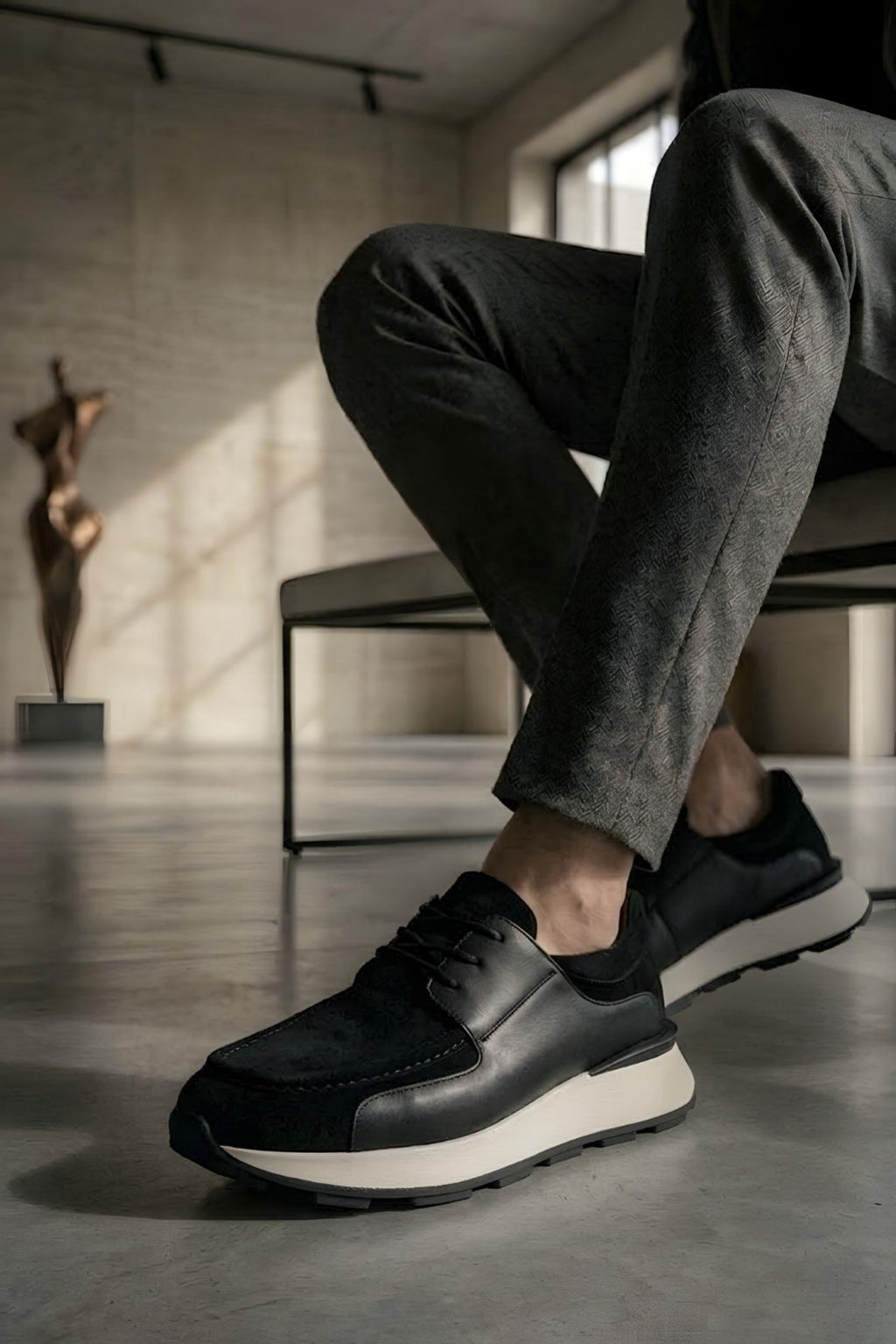 Siyah %100 Hakiki Deri Ultra Hafif Eva Taban Sneaker
