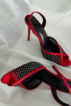 Valentina Crystal Mesh Slingback Stiletto Heels – Red Satin