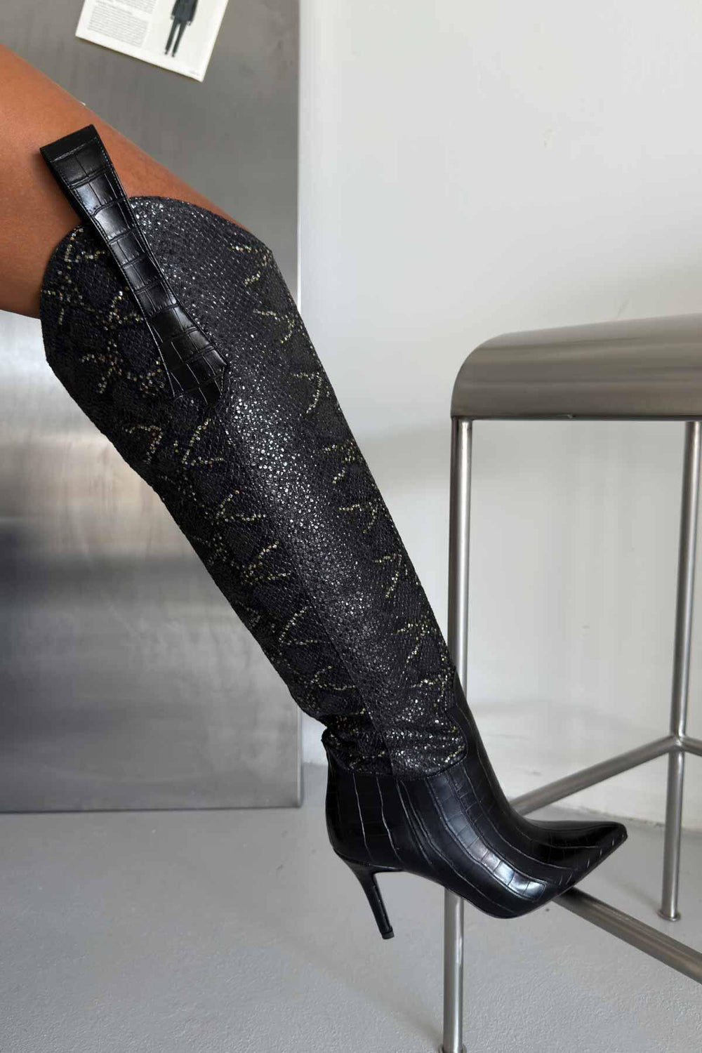 Velmora Croc-Texture Knee-High Boots