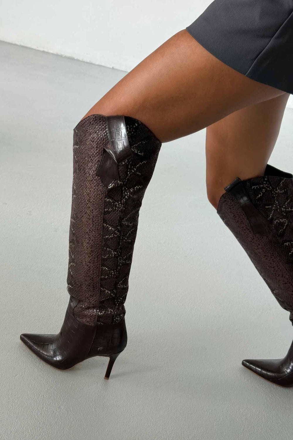 Velmora Croc-Texture Knee-High Boots