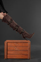 Ravelle Buckle Over-the-Knee Stiletto Boots – Tan Suede