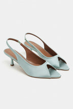 Aurelia Satin Peep-Toe Slingback Kitten Heels – Salmon Satin