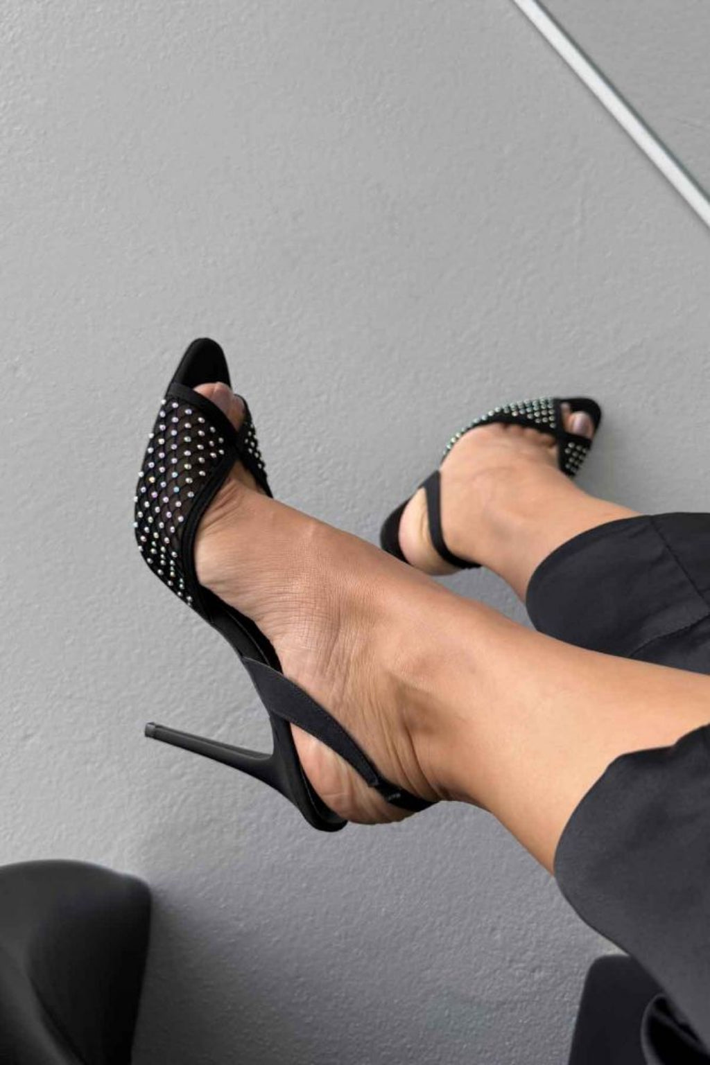 Valentina Crystal Mesh Slingback Stiletto Heels – Red Satin