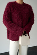 Drexen Fluffy Textured Crew-Neck Sweater – Burgundy