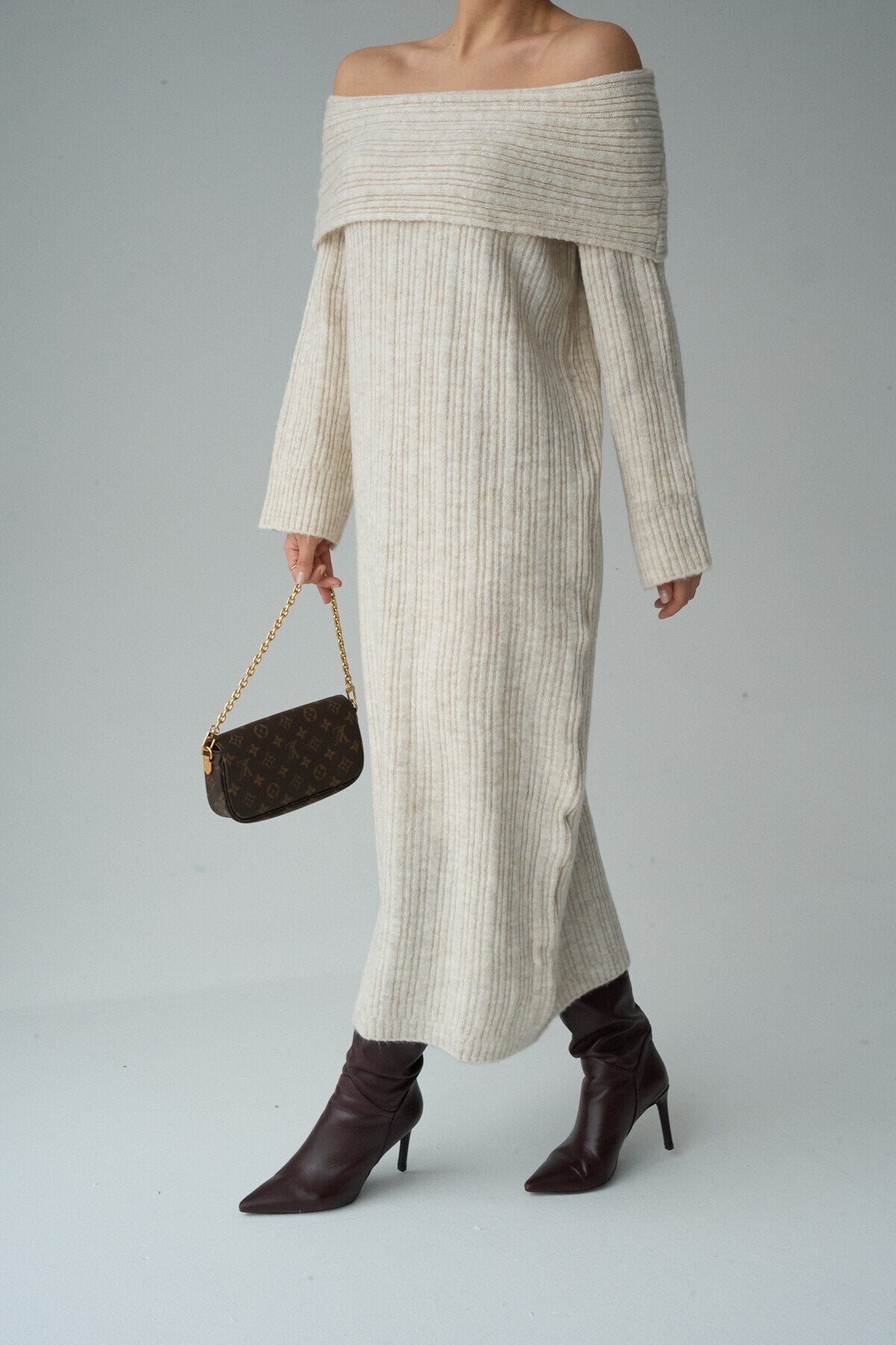 Avenor Ribbed Off-Shoulder Knit Maxi Dress