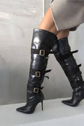 Ravelle Buckle Over-the-Knee Stiletto Boots – Matte Black