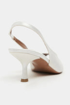Aurelia Satin Peep-Toe Slingback Kitten Heels – Pearl Satin