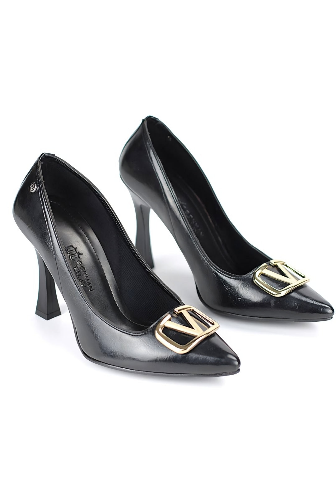 Camille Esnek Yumuşak Kaymaz Taban (10 cm) V Tokalı Kadın Topuklu Ayakkabı – Siyah Rugan