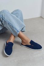 Sorrento – Handcrafted Genuine Suede Leather Mule Loafers – Navy Suede