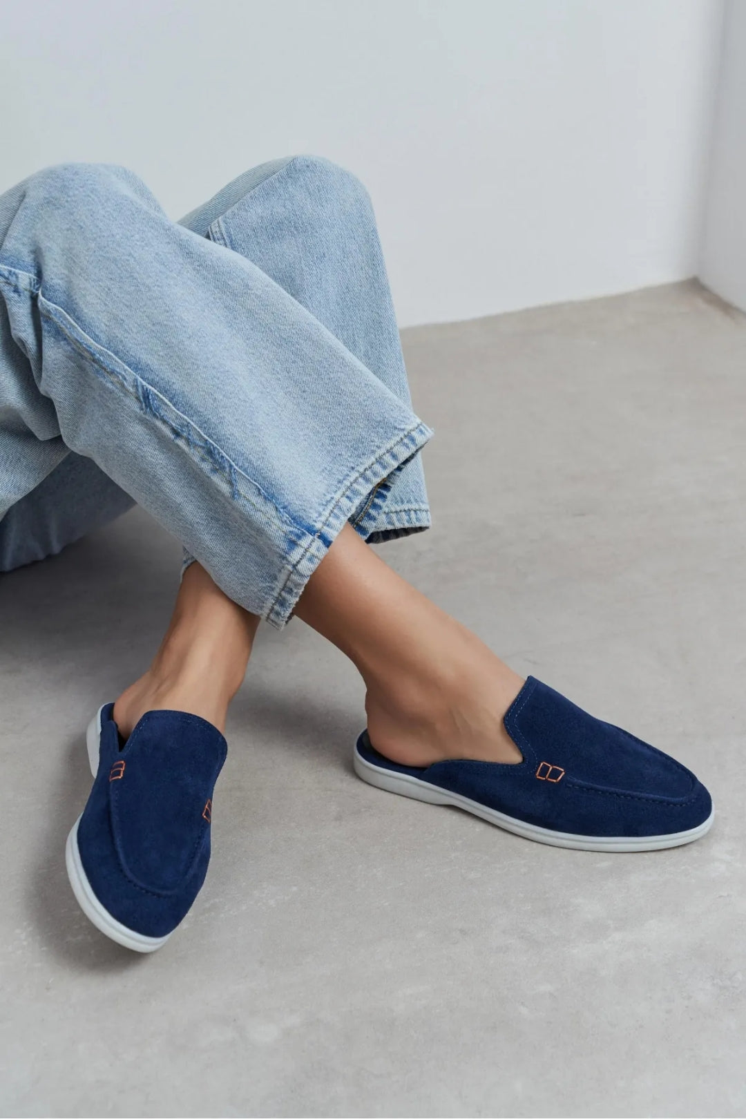 Sorrento – Handcrafted Genuine Suede Leather Mule Loafers – Navy Suede