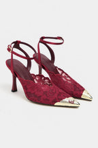 Celestia Royale Lace Couture Ankle Strap Heels – Burgundy