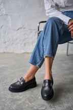 Bizar Black Genuine Leather Women's Loafers