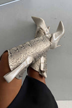 Velmora Croc-Texture Knee-High Boots
