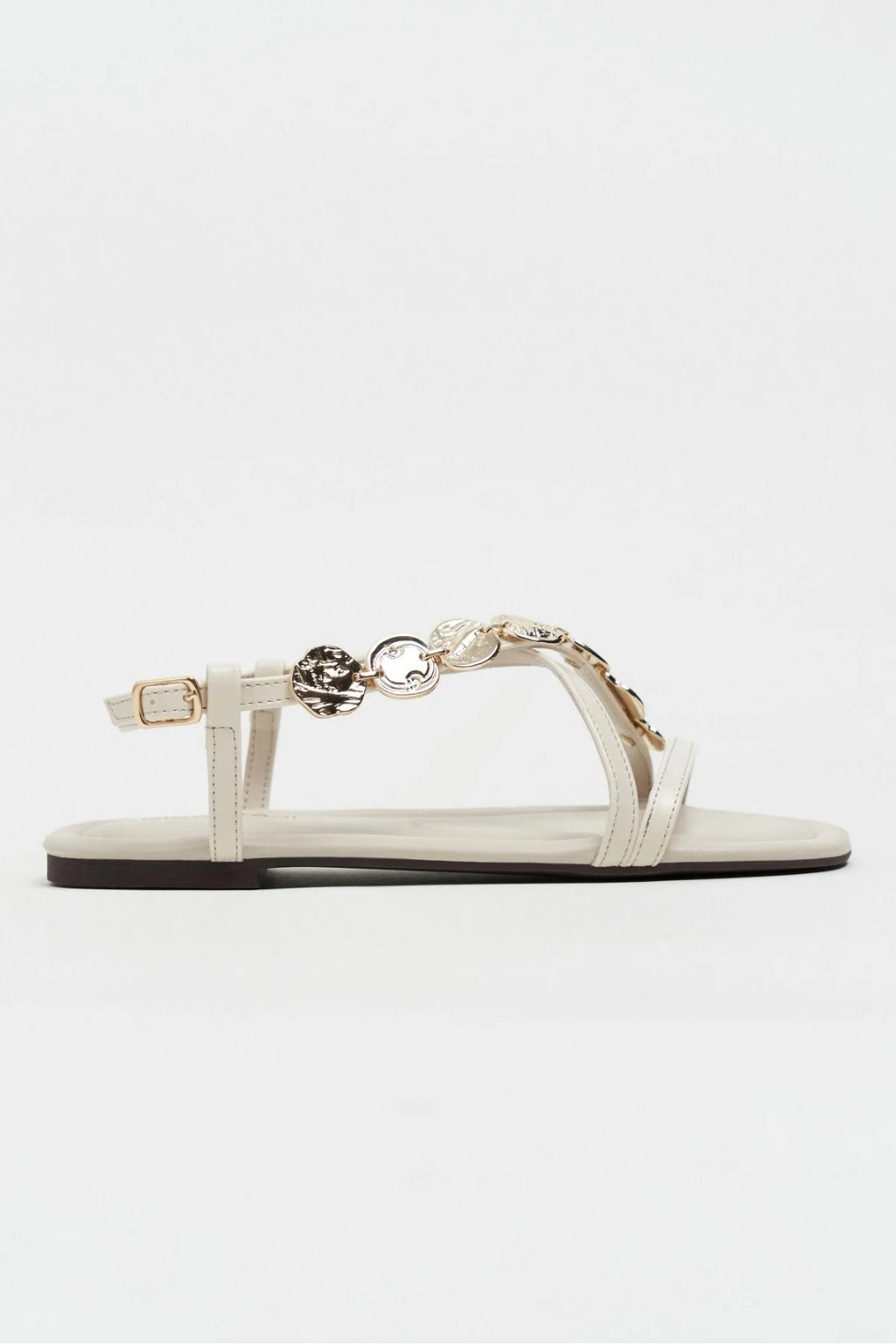 Amalfi Gold Medallion Flat Sandals – Beige