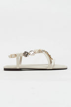Amalfi Gold Medallion Flat Sandals – Beige