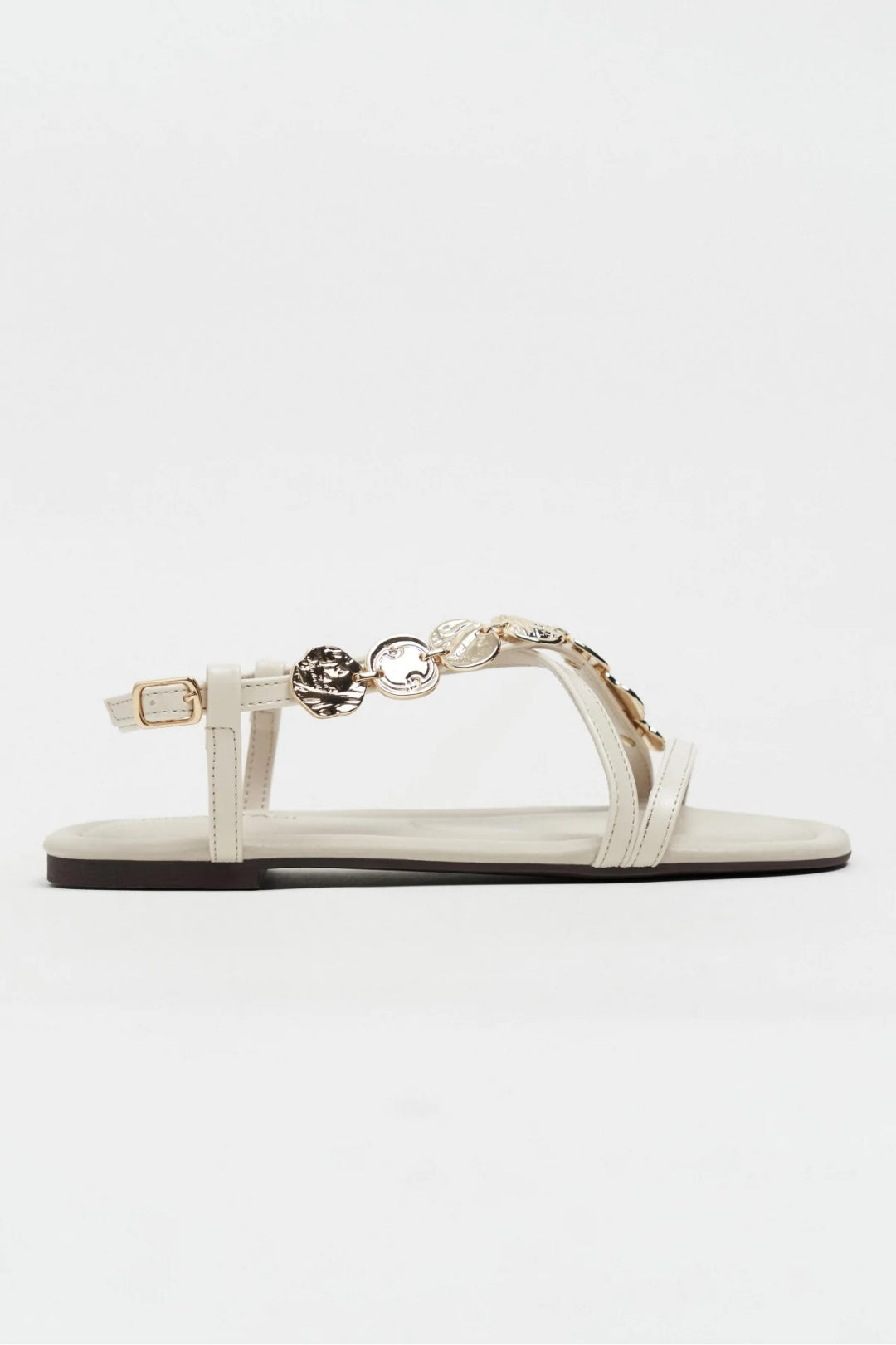 Amalfi Gold Medallion Flat Sandals – Beige
