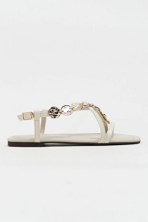 Amalfi Gold Medallion Flat Sandals – Beige