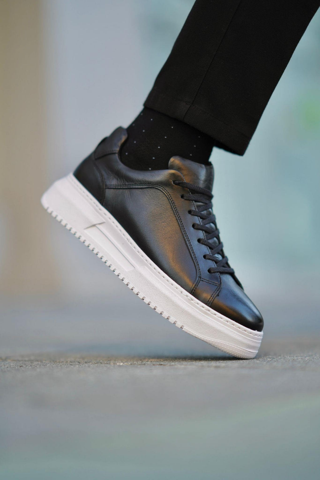 Armin Black 100% Genuine Leather Pool Eva Sole Sneakers