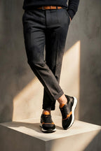 Black-Orange Genuine Leather Ultralight EVA Sole Sneaker