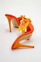 Melinda Floral Satin Stiletto Mule – Orchid Bloom Edition | Fuscia & Sunset Orange
