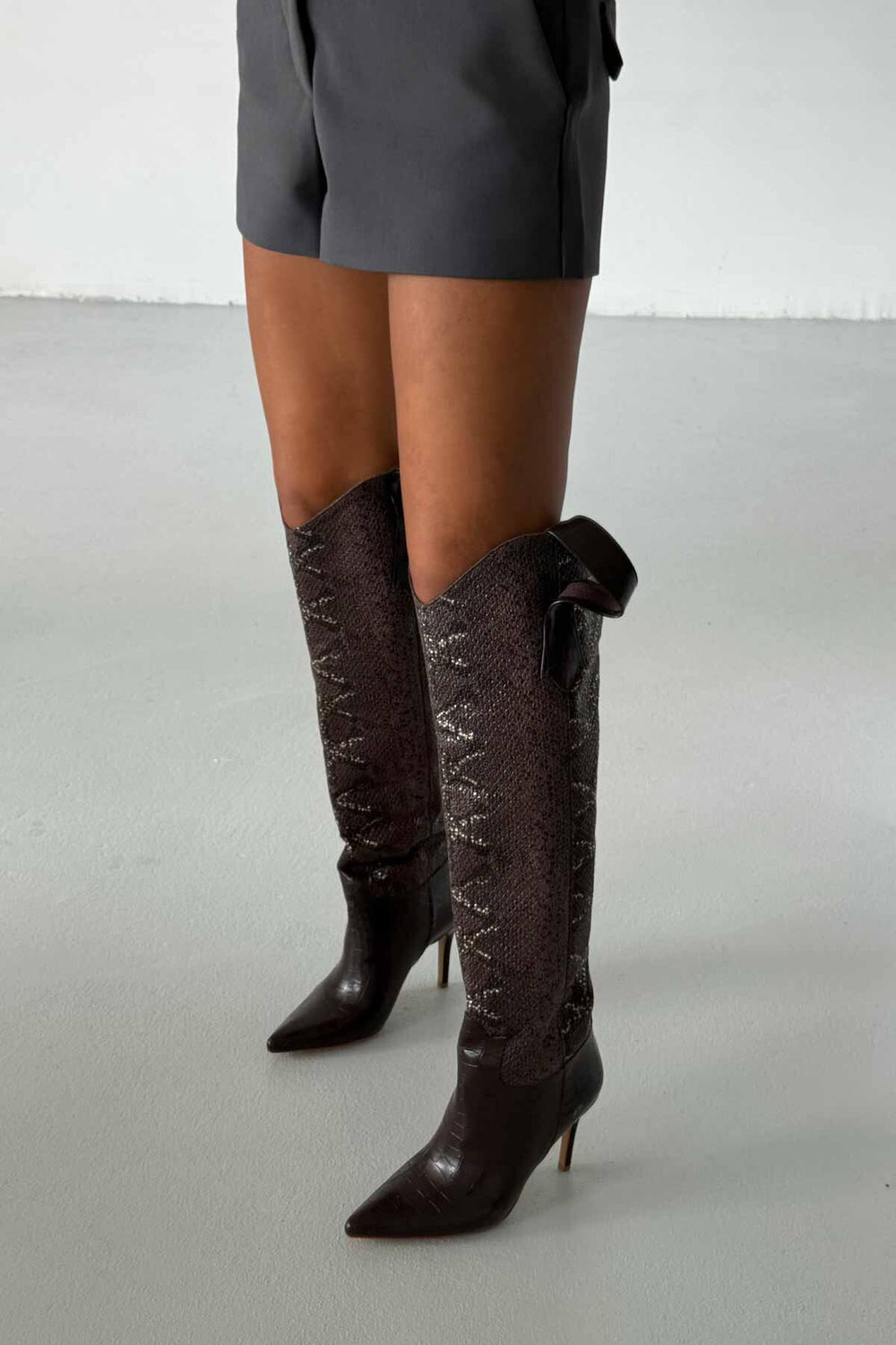 Velmora Croc-Texture Knee-High Boots