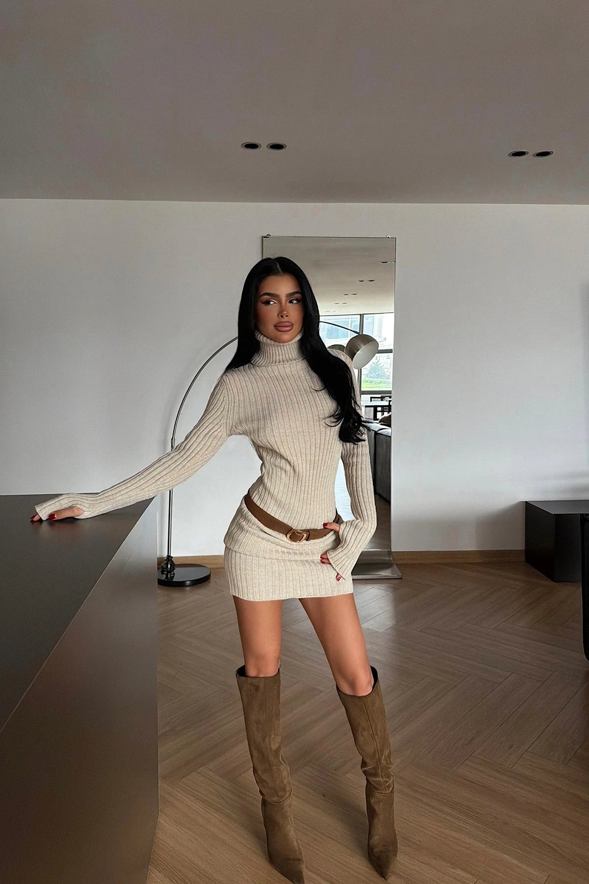 Veda Ribbed Knit Mini Dress – Bitter Brown