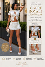 Capri Royale Signature Look – White Lace Lycra Two-Piece Set & Celestia Royale Lace Couture Heels