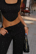 Isolde Crystal-Detail Crop & Wide-Leg Pants Set – Pink