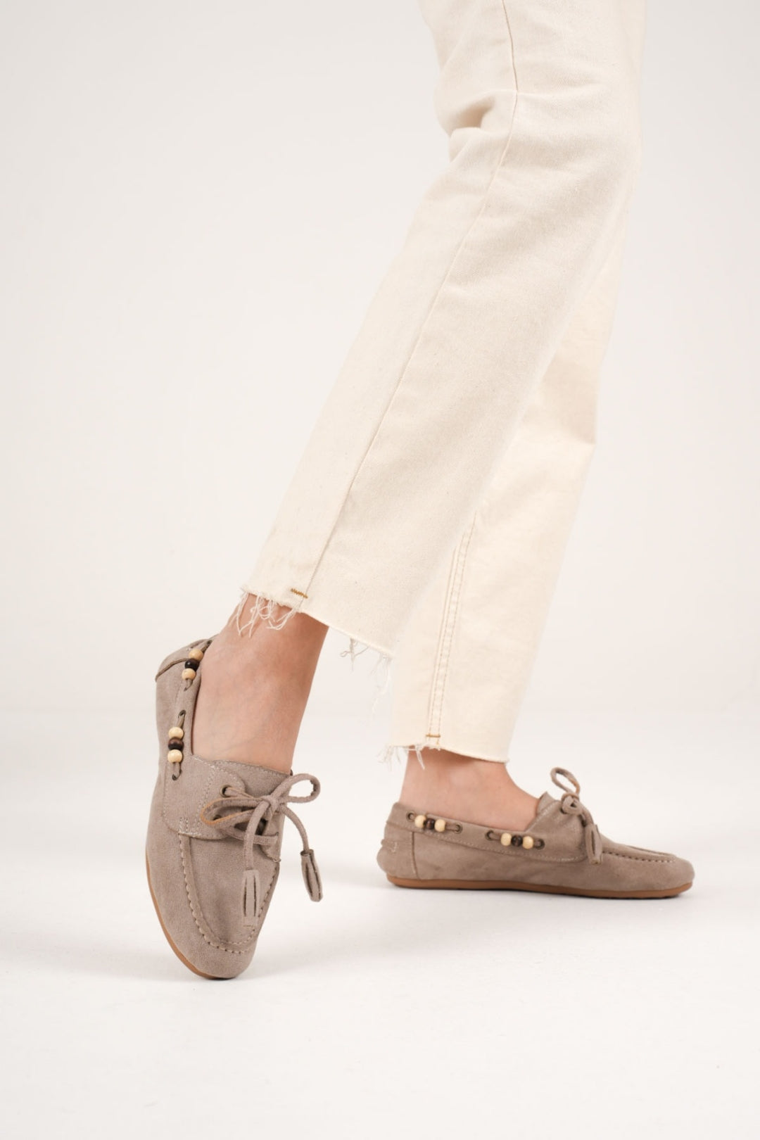 Kadın Boncuklu Süet Babet & Günlük Ayakkabı - Cool & Comfort Serisi – Vizon